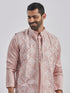 Men's Beige And Cream Silk Blend Jacket, Kurta And Pyjama Set